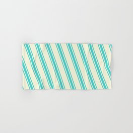 [ Thumbnail: Beige and Turquoise Colored Lined/Striped Pattern Hand & Bath Towel ]