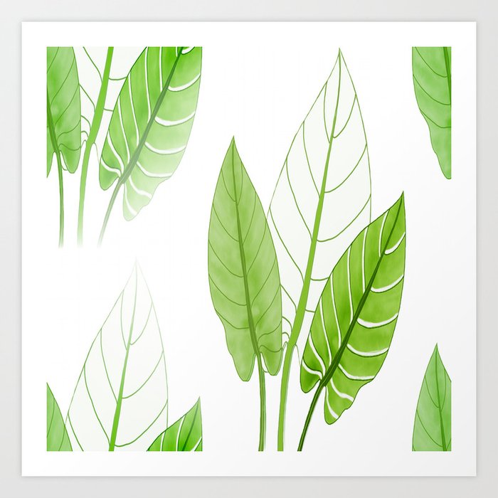 Large Lovely Leaves in Green Shades on White Background - Spring Summer Mood #decor #society6 #1 Art Print