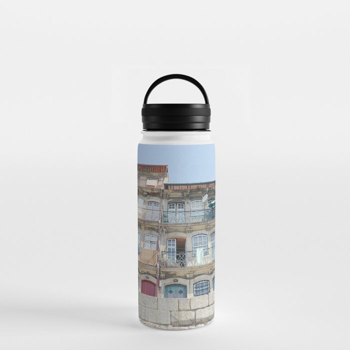 Portuguese Architecture | Old Building in Ribeira Porto | Digital Travel Photography in Portugal Water Bottle