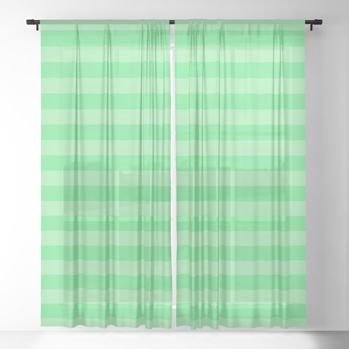 Algae Green Horizontal Summer Cabana Beach Picnic Stripes Sheer Curtain