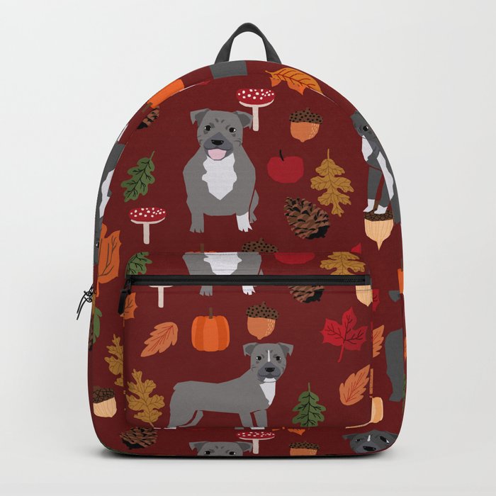 Pitbull fall autumn leaves acorn pinecones dog breed pet gifts pitbulls pet art Backpack