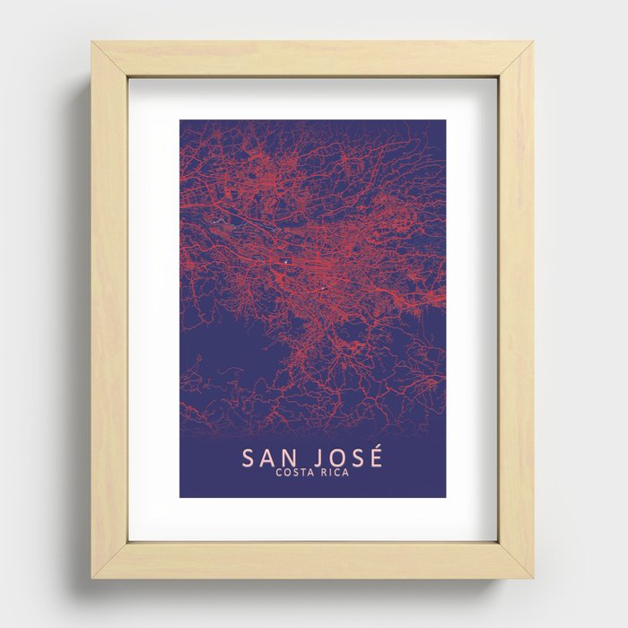 San José, Costa Rica, Blue, White, City, Map Recessed Framed Print