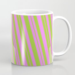 [ Thumbnail: Violet and Green Colored Striped Pattern Coffee Mug ]