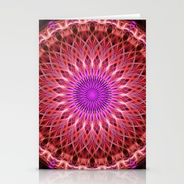 Glowing pink and red mandala Stationery Cards