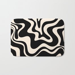 Retro Liquid Swirl Abstract Pattern 3 in Black and Almond Cream Bath Mat | Black, Monochrome, Pop Art, Painting, Kierkegaard Design, Minimalist, Digital, Trippy, Abstract, Cool 