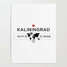 Kaliningrad - Russia - World Map with GPS Coordinates Poster