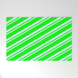 [ Thumbnail: Lime & Light Cyan Colored Pattern of Stripes Welcome Mat ]