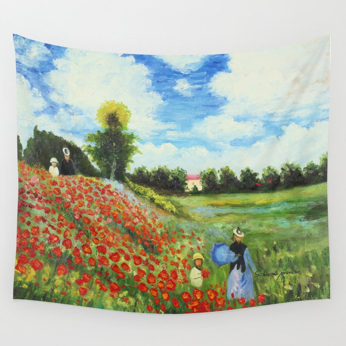 Claude Monet Poppy Field At Argenteuil Wall Tapestry By