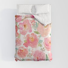 Pink Peonies Watercolor Pattern Comforter