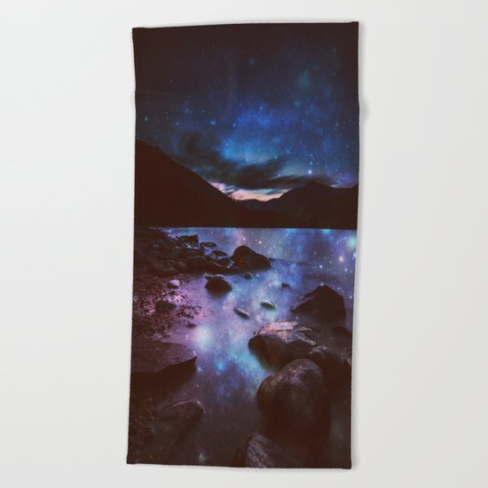 Magical Mountain Lake Deep Cool Tone Beach Towel