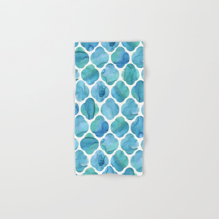 Watercolour Blue Moroccan Tile Print Hand Bath Towel By Watercolour Blue Moroccan Tile Print Hand Bath Towel