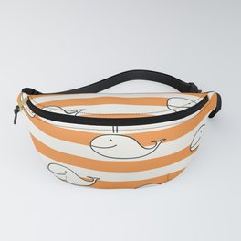 Hand Drawn Whales on Orange Stripes Fanny Pack | Lines, Silhouette, Cute, Doodle, Water, Pattern, Fishes, Graphicdesign, Sea, Cartoon 
