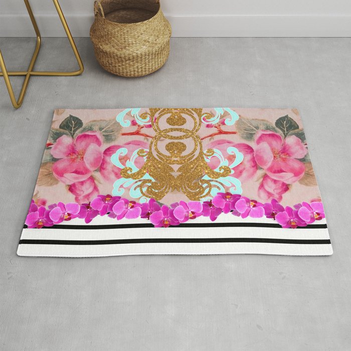Fashion Girly Pink Vintage Floral Trendy Stripes Pattern