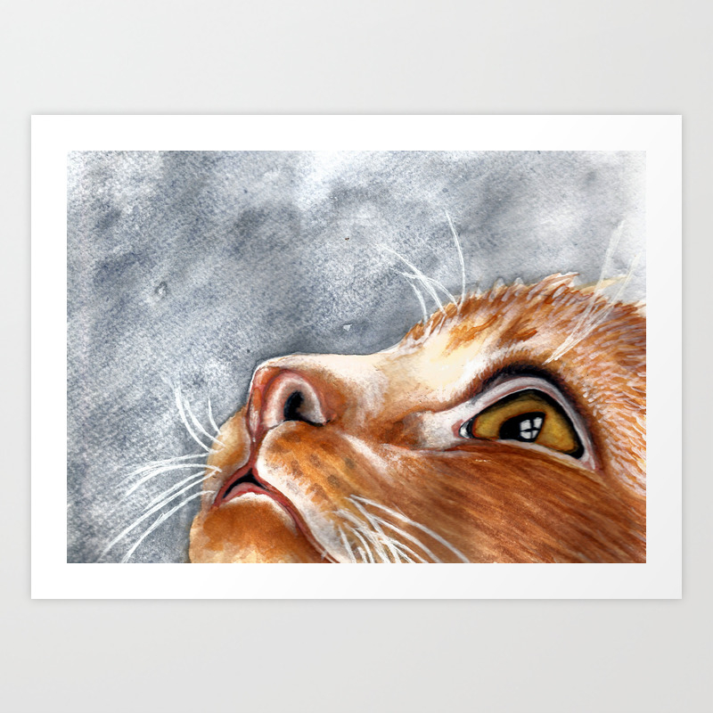 Ginger Cat Watercolour Painting Art Print By Scarletwild Society6