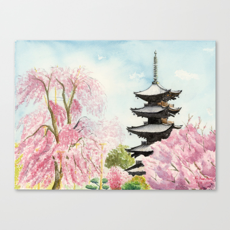 Japanese Temple Watercolor Painting Print By Suisai Genki To Ji