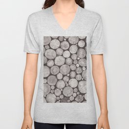 Black and White Stacked Logs x Hygge Rustic Cabin  V Neck T Shirt