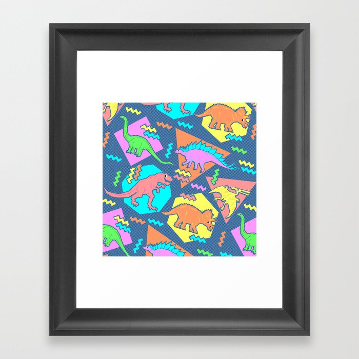 Nineties Dinosaur Pattern Framed Art Print