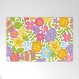 Watercolor Colorful Easter Eggs Flowers Pattern Flower Seamless Welcome Mat