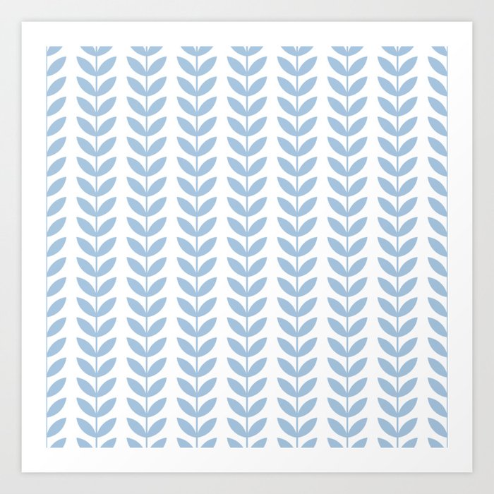 Pale Blue Scandinavian leaves pattern Art Print