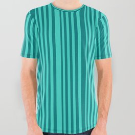 [ Thumbnail: Teal and Turquoise Colored Stripes Pattern All Over Graphic Tee ]