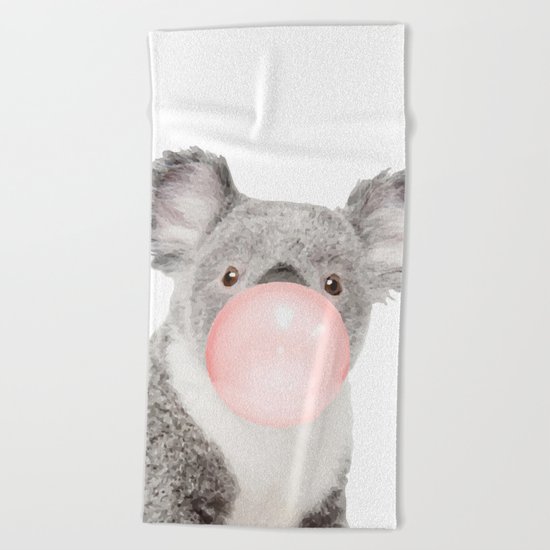 Koala with chewing gum Beach Towel