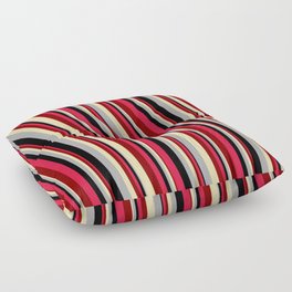 [ Thumbnail: Eye-catching Crimson, Maroon, Tan, Dark Gray, and Black Colored Lines/Stripes Pattern Floor Pillow ]