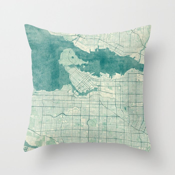 Vancouver Map Blue Vintage Throw Pillow