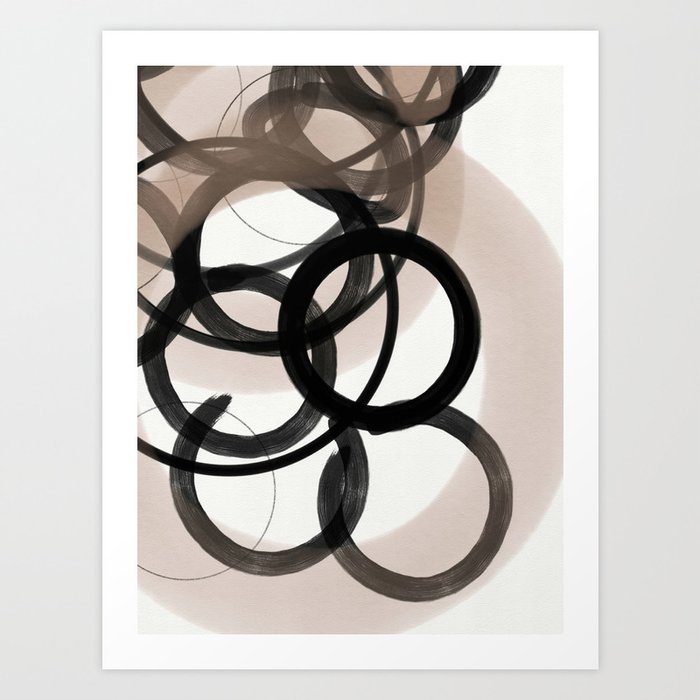 Strokes 4 | Neutral & Black Circle Abstract Art Print