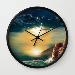 Beautiful Brunette Siren Diving From Cliff Into Magnificent Fantasy Ocean Ultra HD Wall Clock