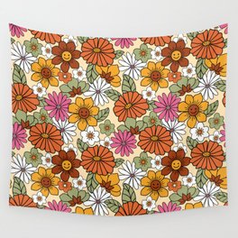 Retro 70s Boho Floral Pattern Wall Tapestry