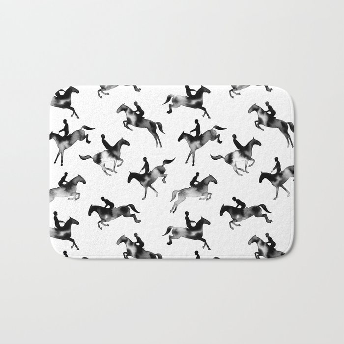Watercolor Showjumping Horses (Black) Bath Mat