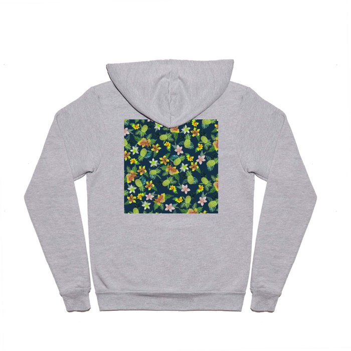 Tropical lime green coral navy blue pineapple watercolor floral Hoody