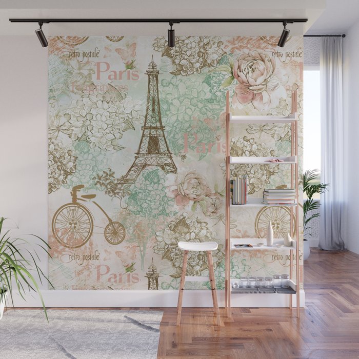 I Love Paris Vintage Shabby Chic Eiffeltower France Flowers