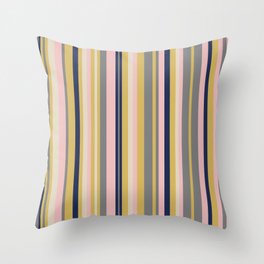 Variegated Thin Stripes Pattern in Mustard Yellow, Gray, Navy Blue, and Pink Throw Pillow