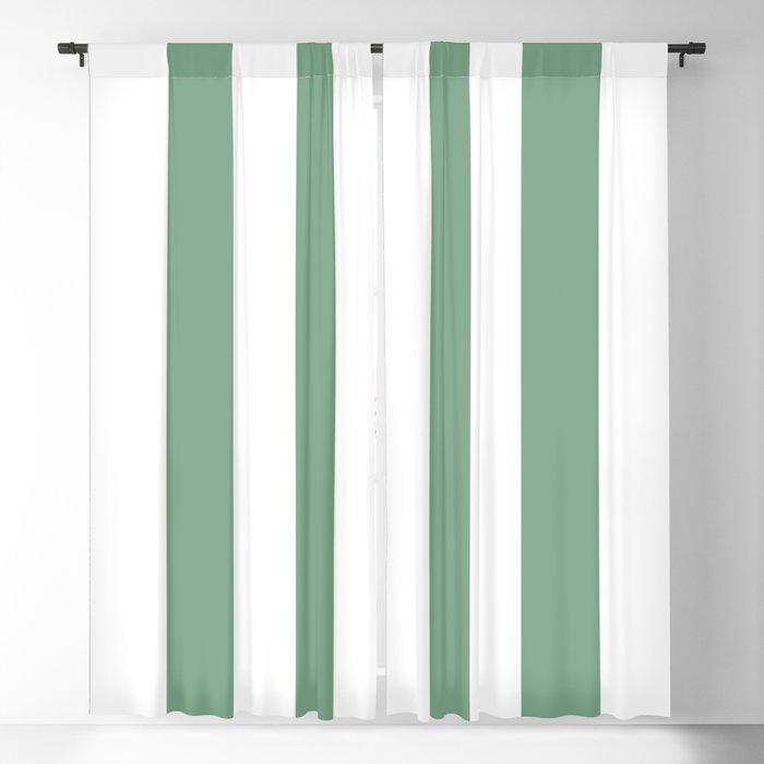 Sage Green & White Vertical Cabana Tent Stripes Blackout Curtain