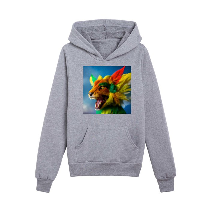 AI colorful tiger dog monster with feathers Kids Pullover Hoodie