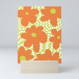 Retro Flowers on Warped Checkerboard Mini Art Print