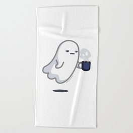 Graveyard Shift - Cute Ghost with Coffee Beach Towel