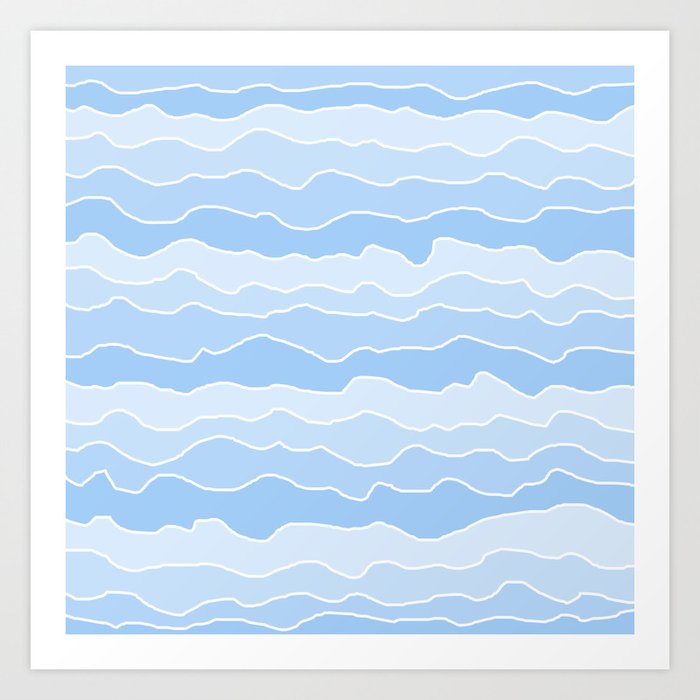 Four Shades of Light Blue Lighter with White Squiggly Lines Art Print