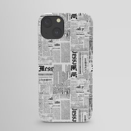 Black And White Collage Of Grunge Newspaper Fragments iPhone Case