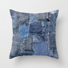 Blue Jeans Pocket Patchwork Pattern Throw Pillow