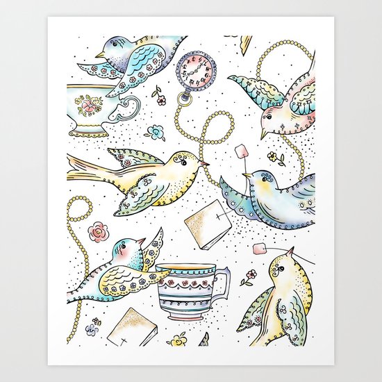 Twittering Tea Party Art Print