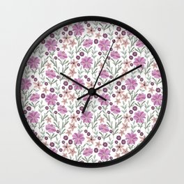 Watercolor pink lavender green burgundy floral Wall Clock