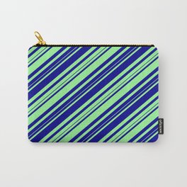 [ Thumbnail: Dark Blue and Green Colored Lines/Stripes Pattern Carry-All Pouch ]