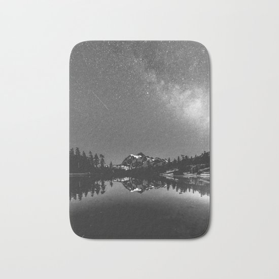 Summer Stars Black and White - Galaxy Mountain Reflection Bath Mat