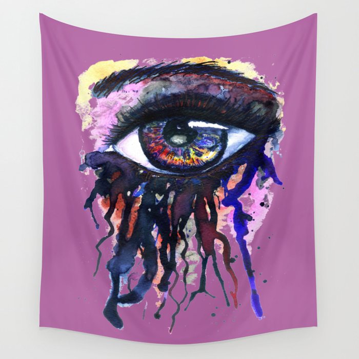 Rainbow Eye Splashing Watercolor And Ink Wall Tapestry By
