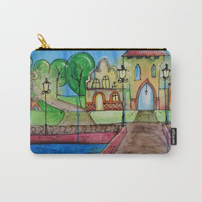 Landscape Painting Fairy town Acrylic S14 Contemporary Nursery Cityscape art for baby children kids Carry-All Pouch