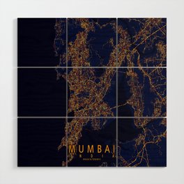 Mumbai, India Map  - City At Night Wood Wall Art