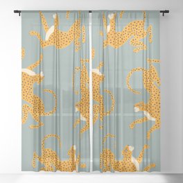 Leopard Race - blue Sheer Curtain