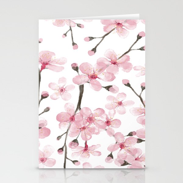 cherry blossom watercolor Stationery Cards